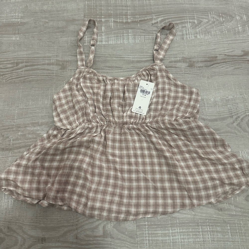 Pink rose Plaid Sleeveless Top size large